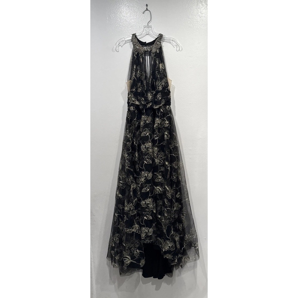 Marchesa Notte Dress Black Gold Embroidered Tulle Gown High Low‎ Fairy Prom Glam